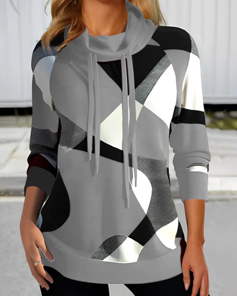 Kiana| Stylish Pullover with Geometric Print and Cowl Neck