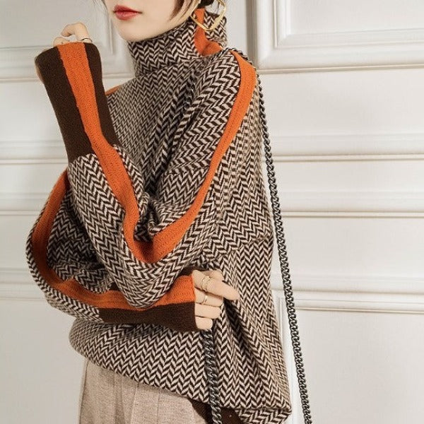 Vera™ | Sweater with High Collar and Contrasting Stripes