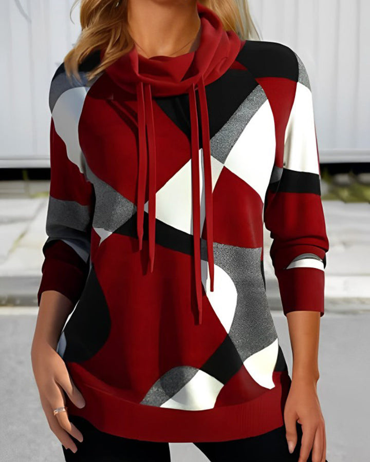 Kiana| Stylish Pullover with Geometric Print and Cowl Neck